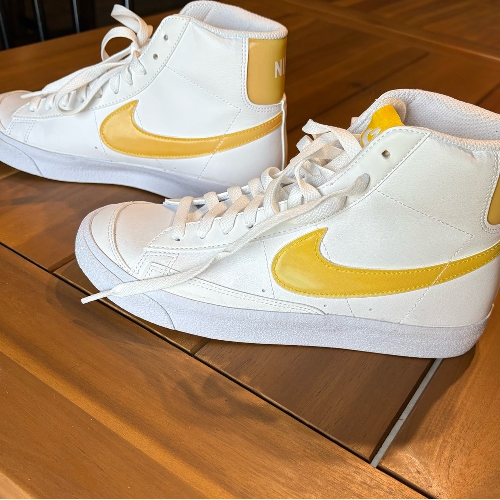 Nike White and yellow high top sneakers